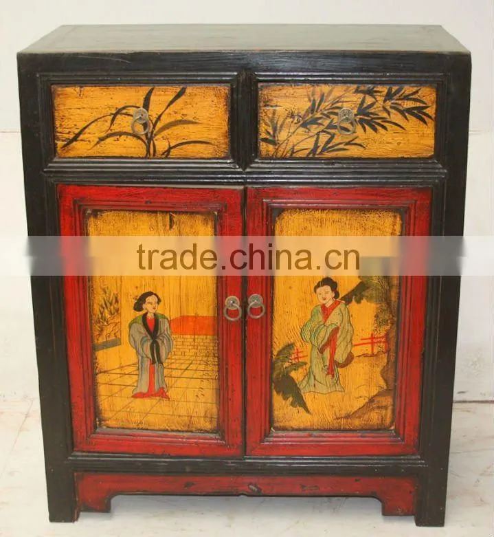 antique Chinese hand painted night stand