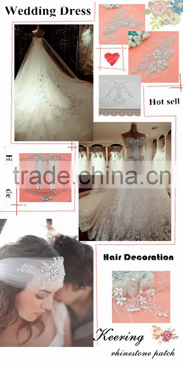 Beautiful sewing on mesh dress beaded rhinestone sew on bling applique WDP - 017