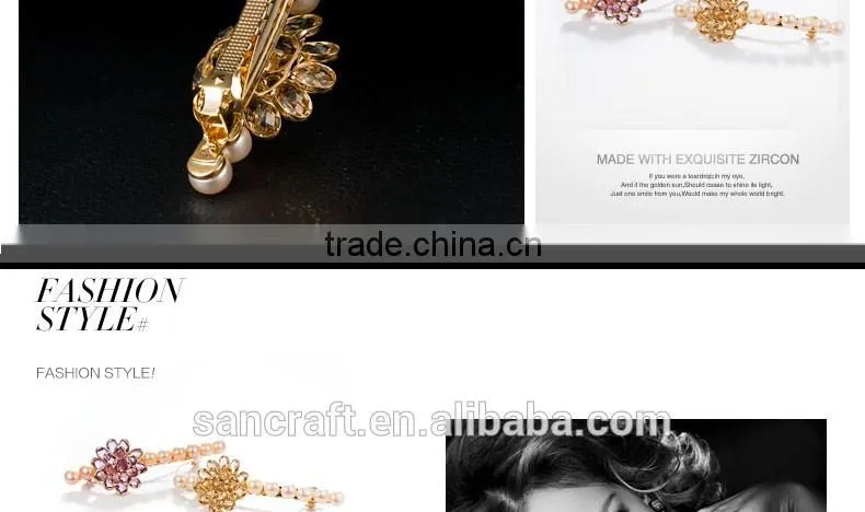 Hot sell grace design Austrian crystal natural pearl two colors flower hair clip