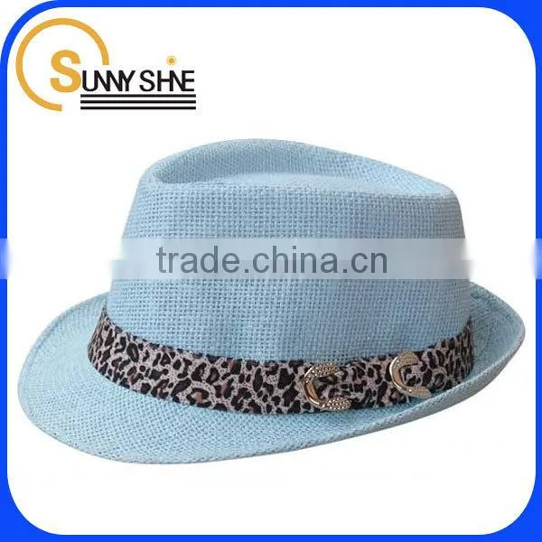 Sunny Shine fitted straw party hat with leopard band