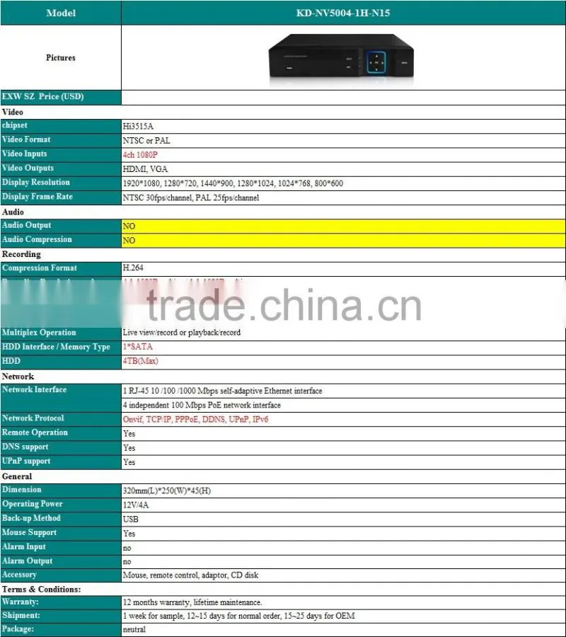 Kendom Hot sales Professional H.264 Network Video Recorder with HDMI, VGA Onvif NVR Support P2P Cloud function 1 sata