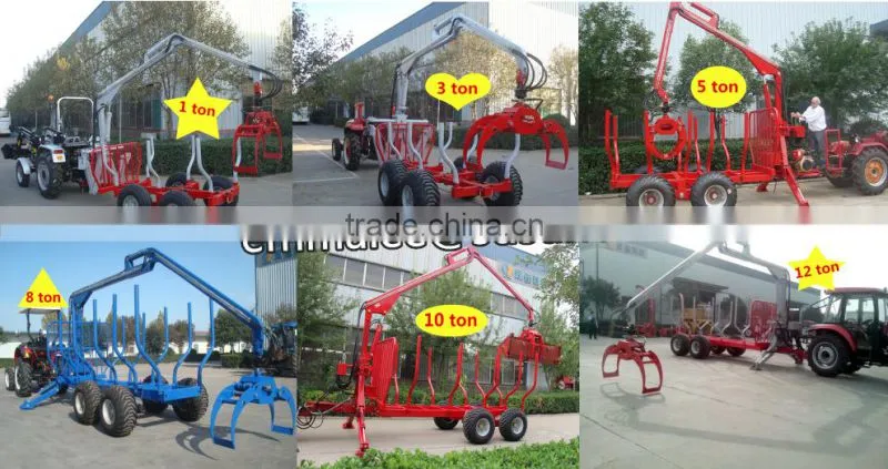 Tractor towable log trailer with crane/Hydraulic log crane