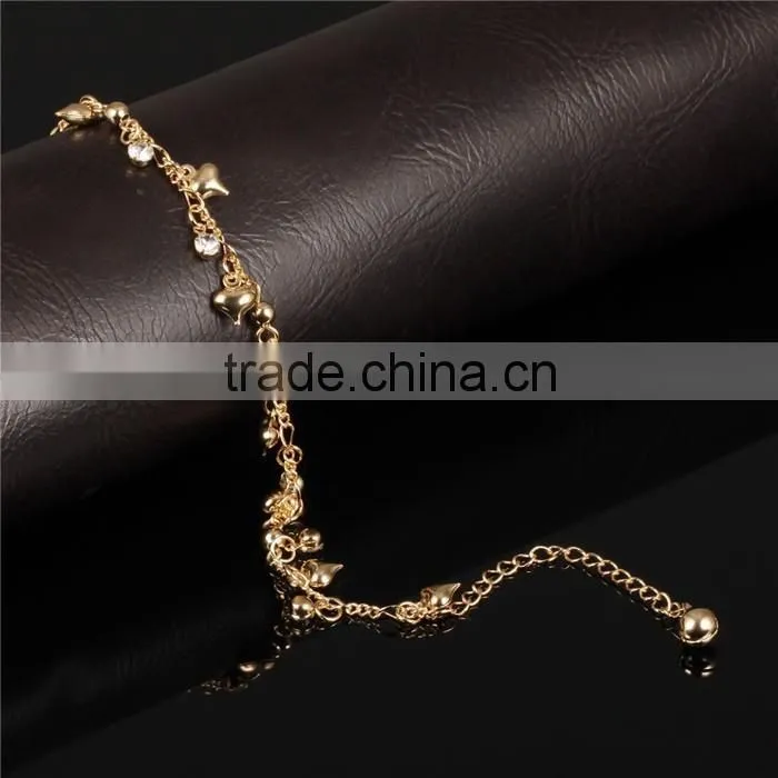 2016 latest style stainless steel love&crystal gold anklet designs