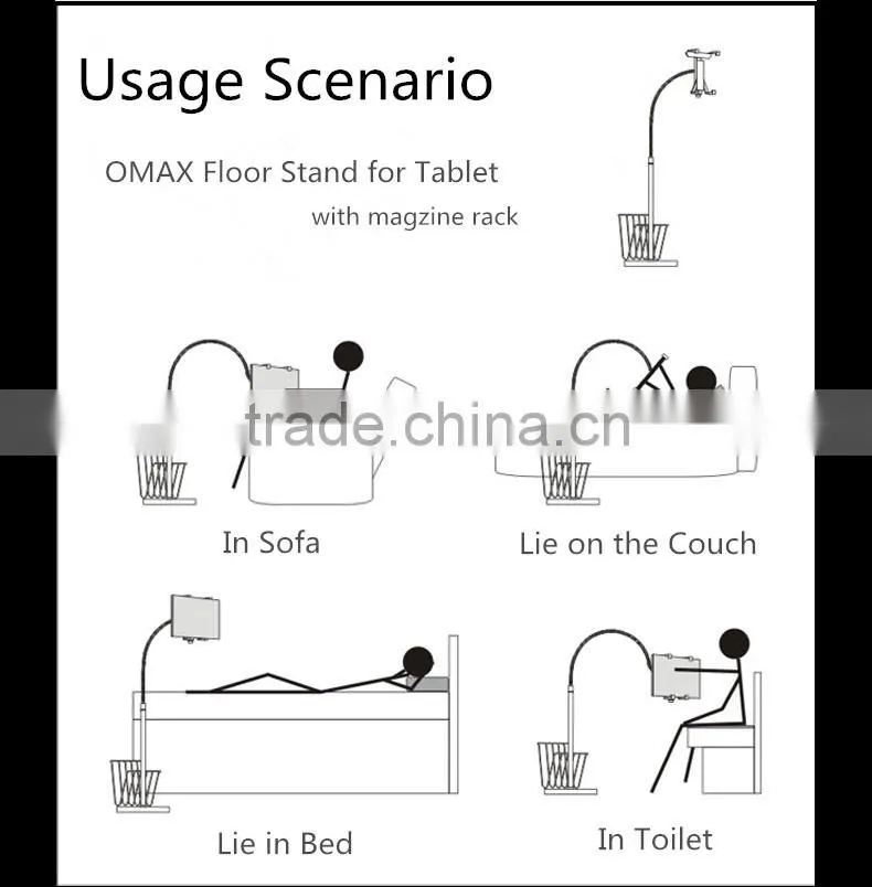 360 rotating Aluminum tablet stand, for ipad stand for bed