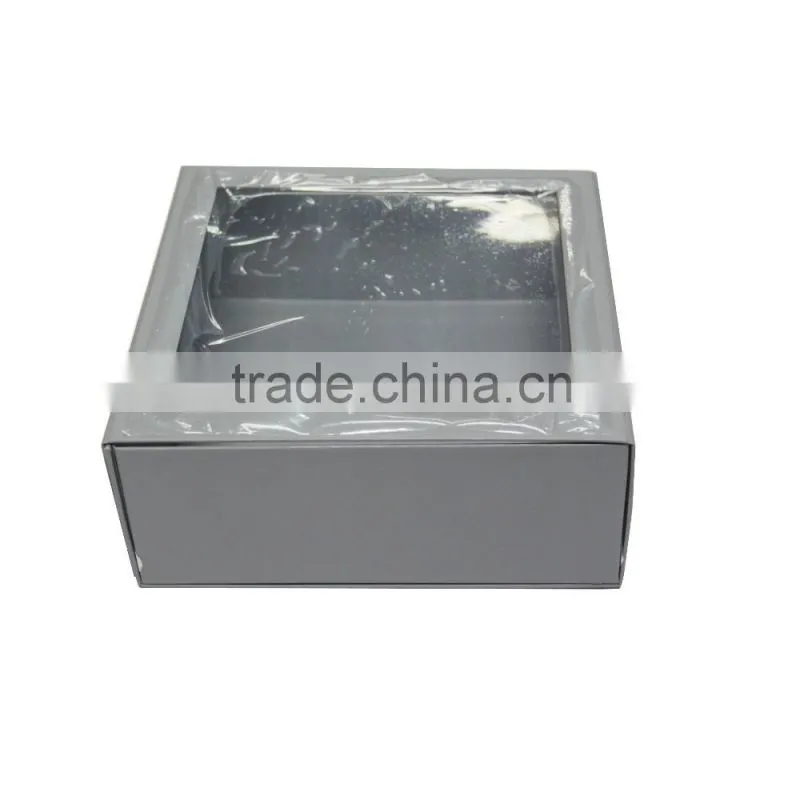 Paper type flat mangetic folding gift box with clear pvc window