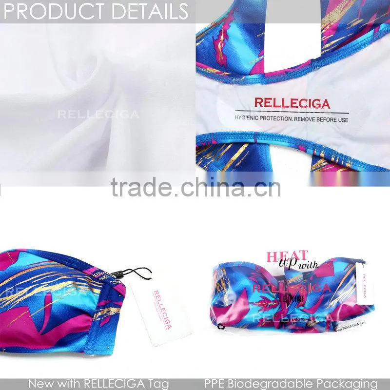 New Scribble Foil Pattern V Wire Bandeau Shiny Metallic Bikini Swimwear in Elastic Bikini Fabric by RELLECIGA