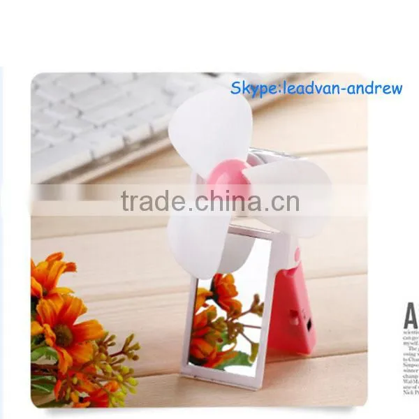 Lovely Unique Foldable USB and Battery Use Mini Mirror Fan For Women
