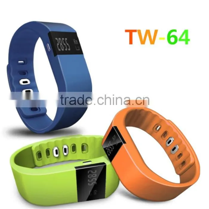 TW64 wear bluetooth smart gift watches sports silicone wristbands pedometer exercise bracelets free pedometer 2016