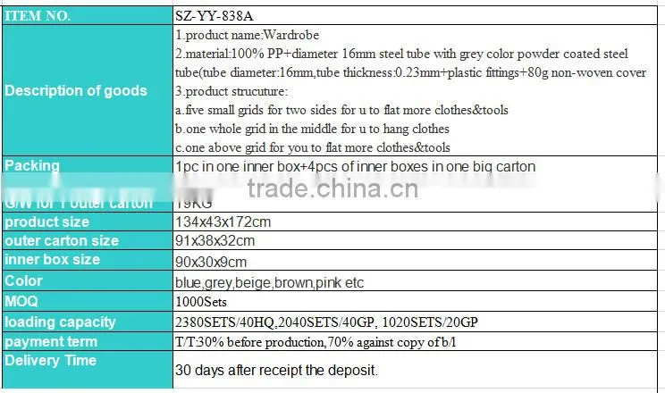 non woven closet walk in wardrobe for sale made in China