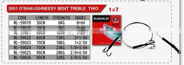 chain treble hooks wire Trace,wire leader with 2 hooks,wire leader rig