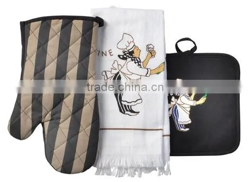 apron with adjustable tie rooster design glove single pot holder set