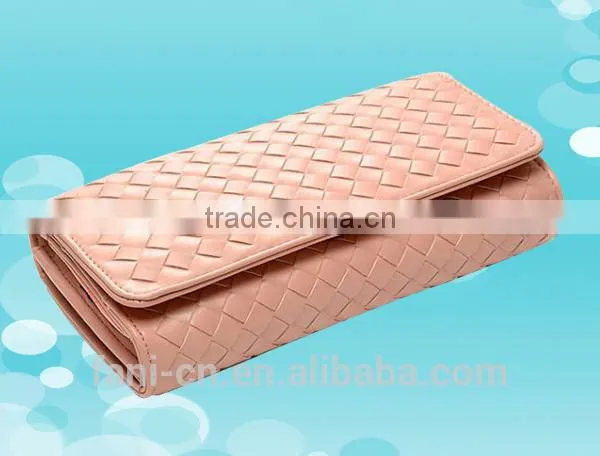 New arrival fashion and elegant ladies leather clutch purse with woven pattern design