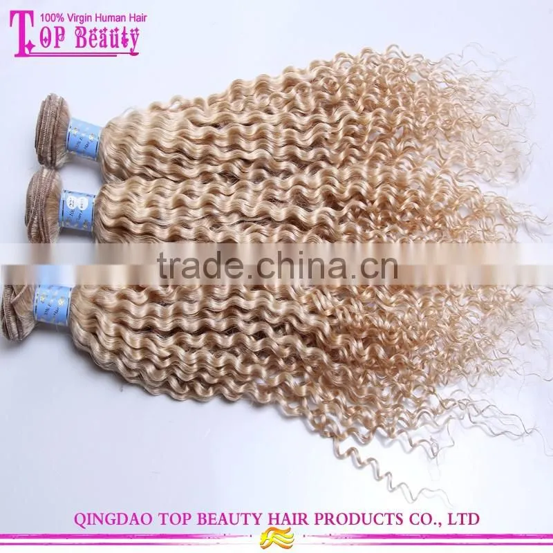 7A Unprocessed Brazilian Blonde Curly Hair Extensions Jerry Curly Virgin Hair Bundles 613# Blonde Hair