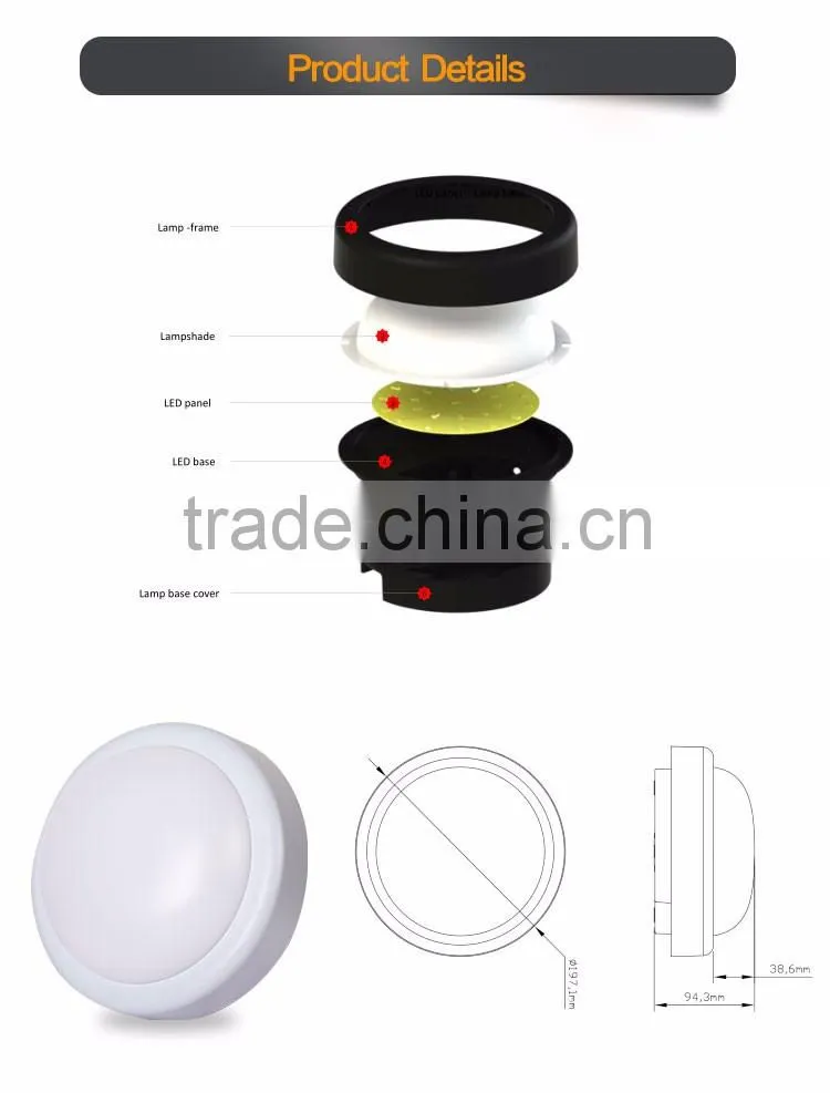 NEW2016 super bright surface mount round led ceiling light fixture for steam room,round plastic fixture for home ceiling lamp