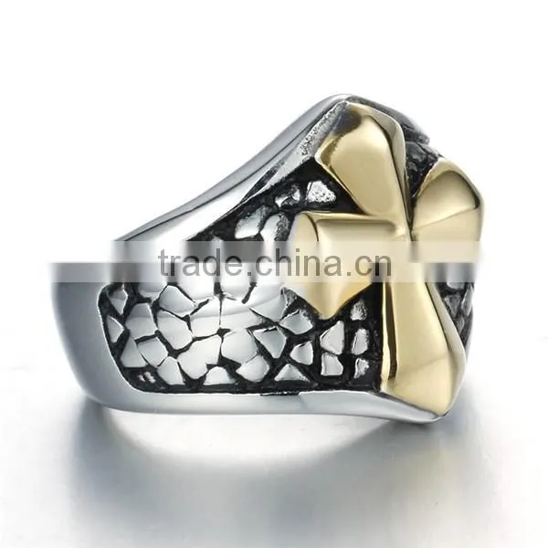 Gothic restro gold cross 316L stainless steel ring for men