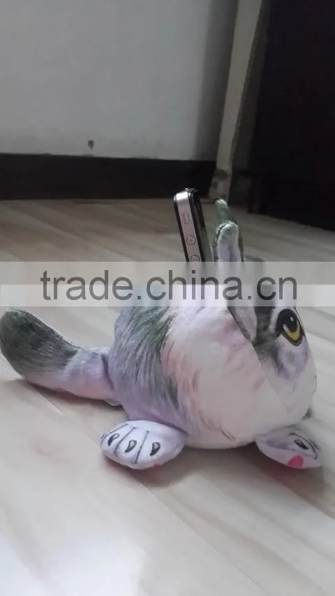 3 D plush wolf cellphone seat plush toy wolf shaped mobile phone holder plush material animal wolf shaped mobile seat holder