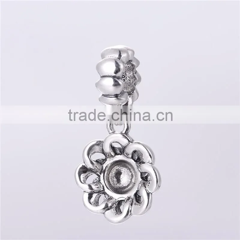 Blooming Royal Flower Pendant oxidized 925 silver charm custom made charms wholesale New design ring Pendant Fit for Bracelet