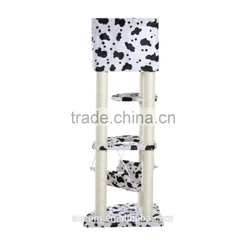 Pawhut 51" Multi-Level Cat Tree Tower - Black/White