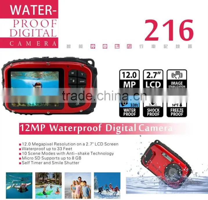 FHD 1080P 12M H2006 2.7" Touch Panel 8x zoom waterproof red eye correction DV216 Digital camera