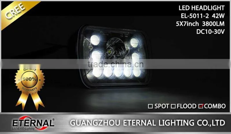 5x7in 42W high power automotive truck off road sealed beam led headlight dual beam with halo ring H4 plug