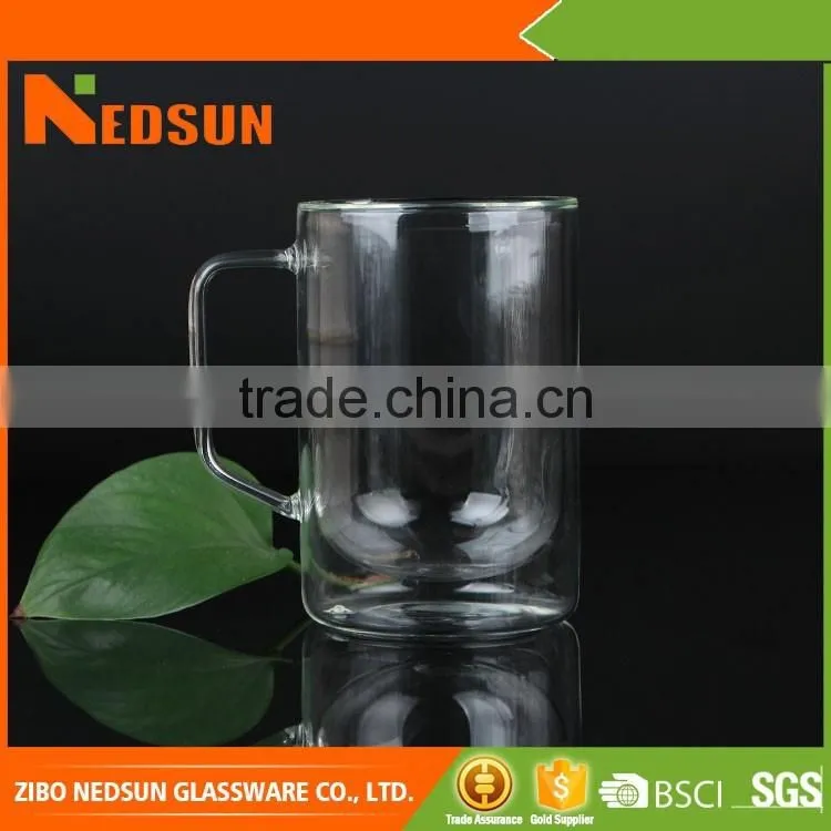 Wholesale double wall glass mug with handle
