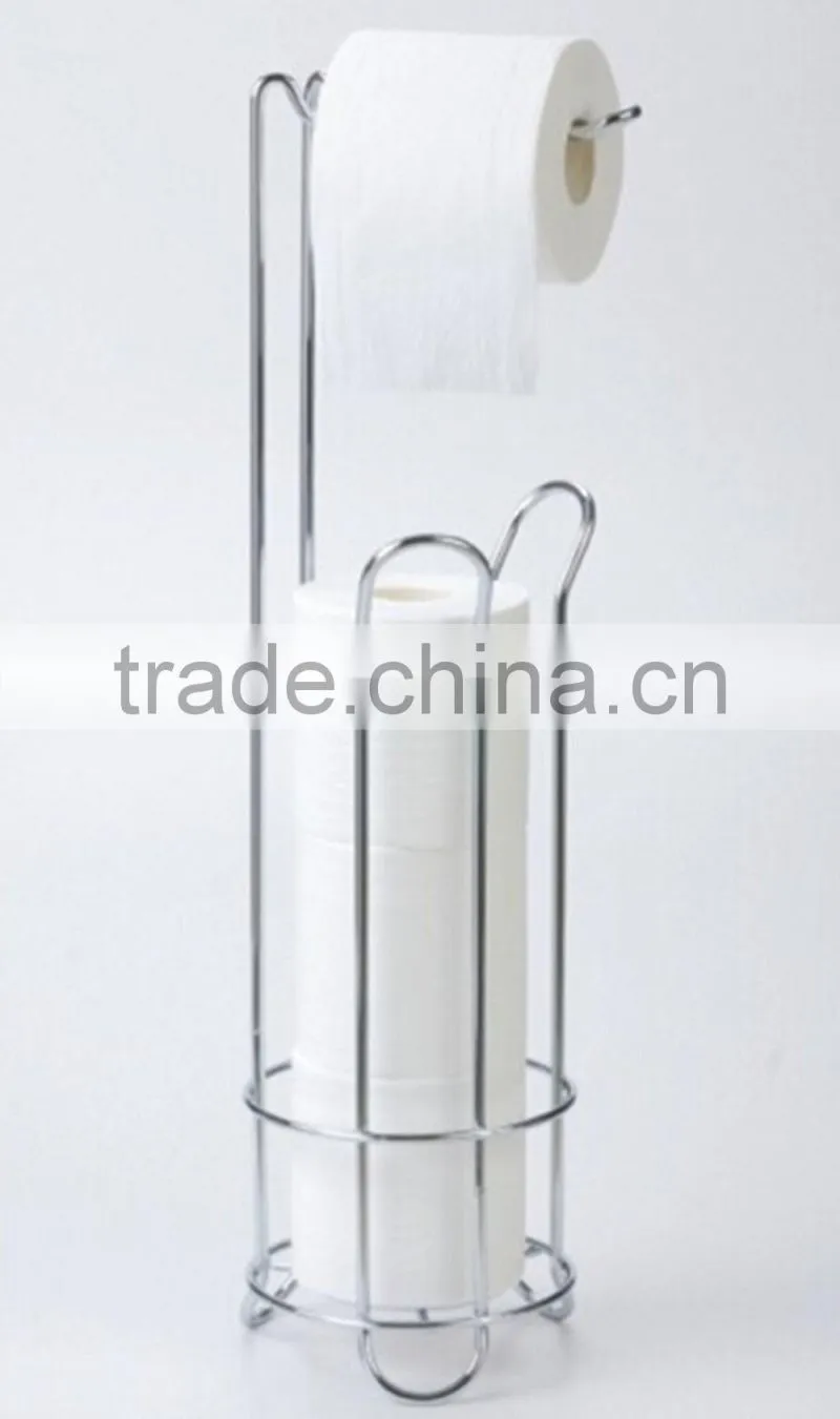 Freestanding Kitchen Use Metal Wire Tissue Paper Towel Holder Chrome