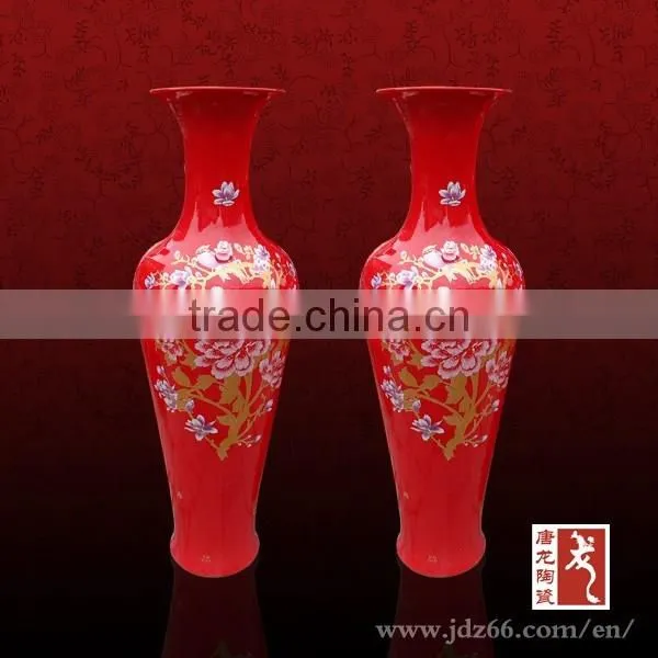 87.5cm height Chinese style Large red indoor floor vase