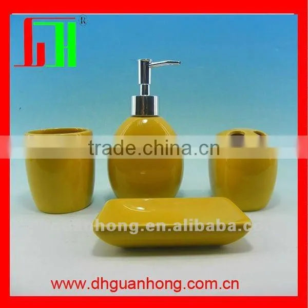 4pcs square white ceramic bathroom set with full printing