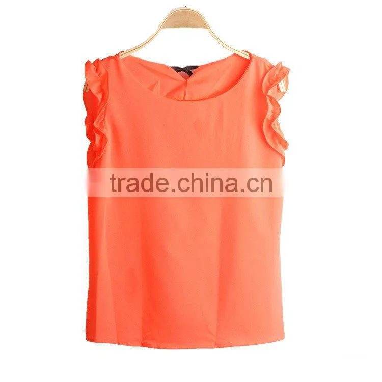 Plus Size Ladies Blouses 2015 New Summer Women Blouse O-Neck Lotus Leaf Casual Shirt Women Clothing Lacing Bow Chiffon Blouse