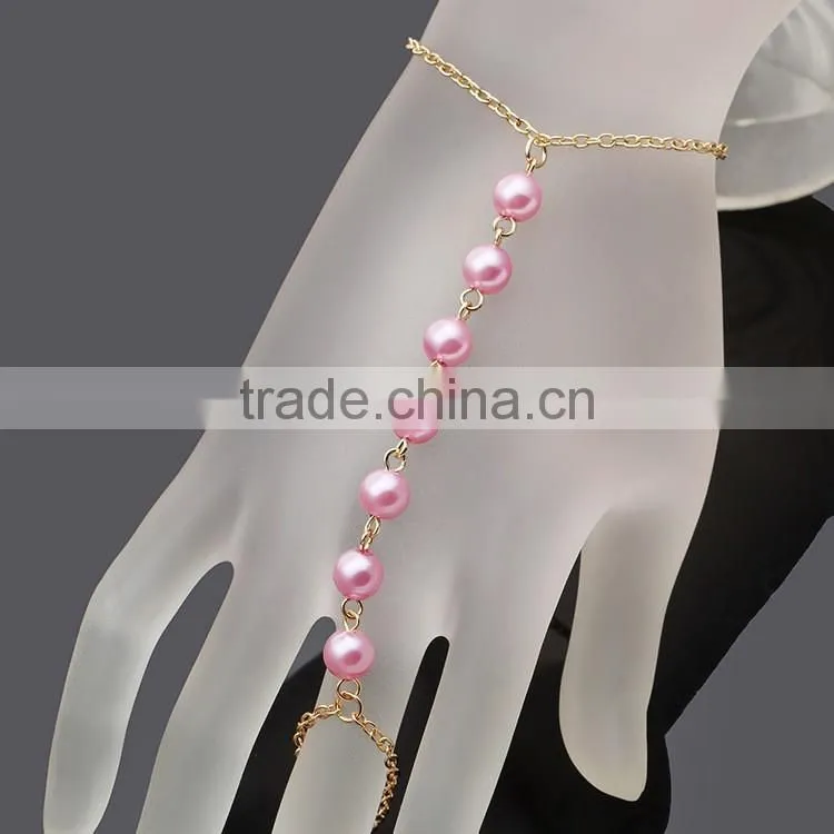 Colorful pearl finger bracelet, custom handmade finger ring bracelet, slave bracelet with finger ring