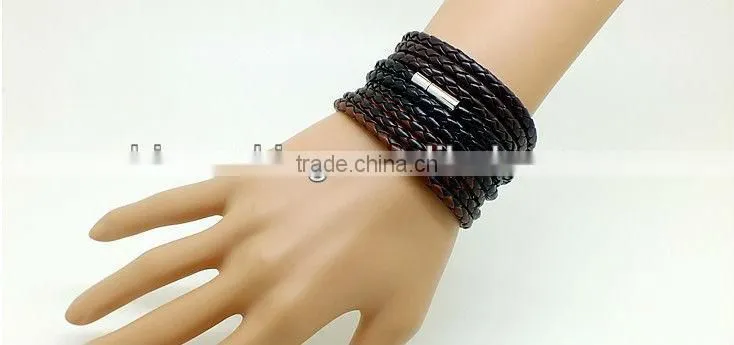 multi strand braided leather bracelet with magnetic clasp, unisex wrap leather bracelet, brown color leather bracelet