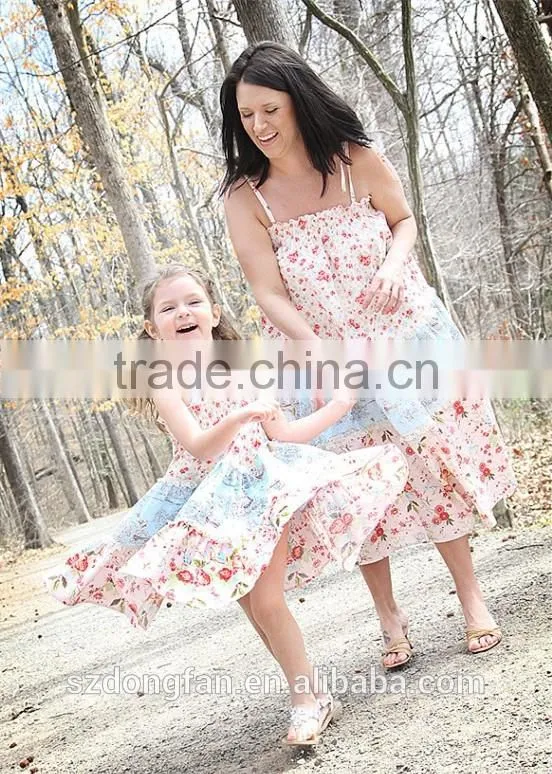 2017 Printed Matching Mother Daughter Clothes Plus Size Maxi Dress