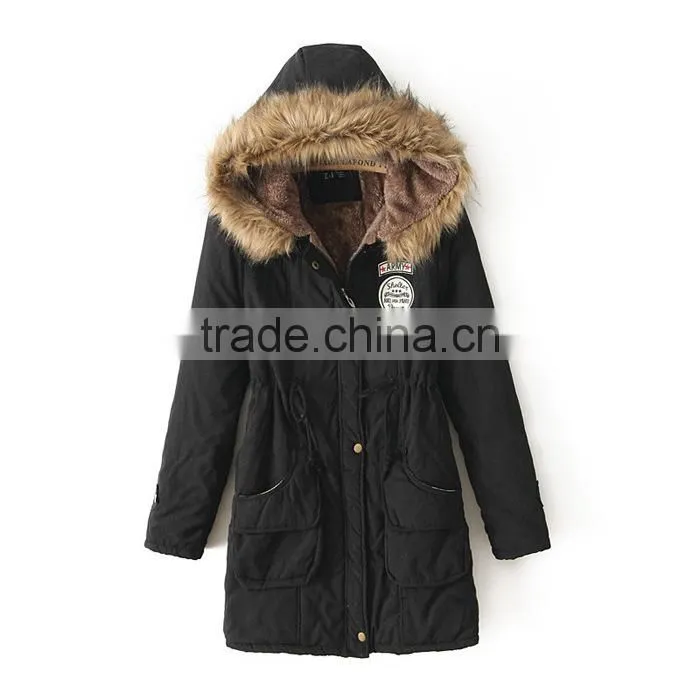 Women's Fashion Faux Fur Lapel Double-breasted Thick Wool Trench Coat Jacket