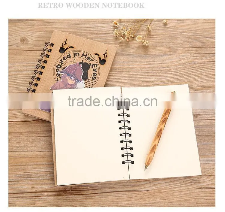 High quality japan detective conan anime wood cover cute notebook
