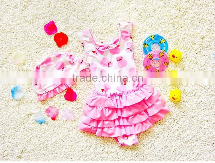 2017 beautiful cartonn young children's girls swimwear yellow swimsuit
