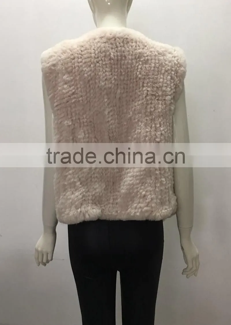 YR1028 Australia Style Lady Fur Vest Cropped Hand Knitted Real Rabbit Fur Gilet