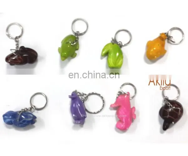 Carved Tagua seed Keychains with Animal Shapes