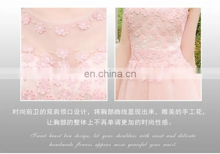HS1616 Knee Length Evening Party Pink Flower Appliqued Bridal Dress Bridesmaid Gowns