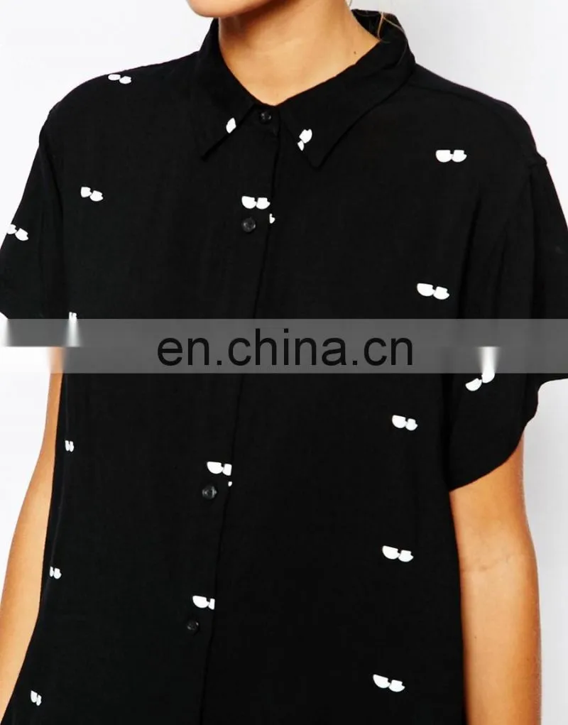 Simple chiffon printed short sleeve new design fashion summer blouse