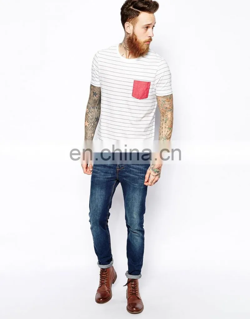 T-Shirt With Stripe/front print custom designs tshirt/high fashion men clothing/model-sc310