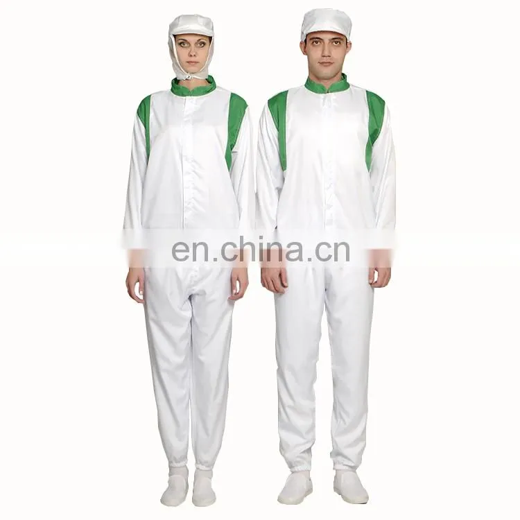 White Unisex 100%Polyester Food Processing Uniform for Food Factory