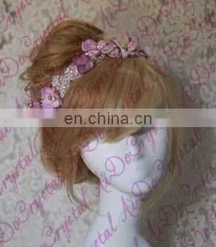 Aidocrystal pink flower pearl lace headband bridal wedding fascinators women hair accessories