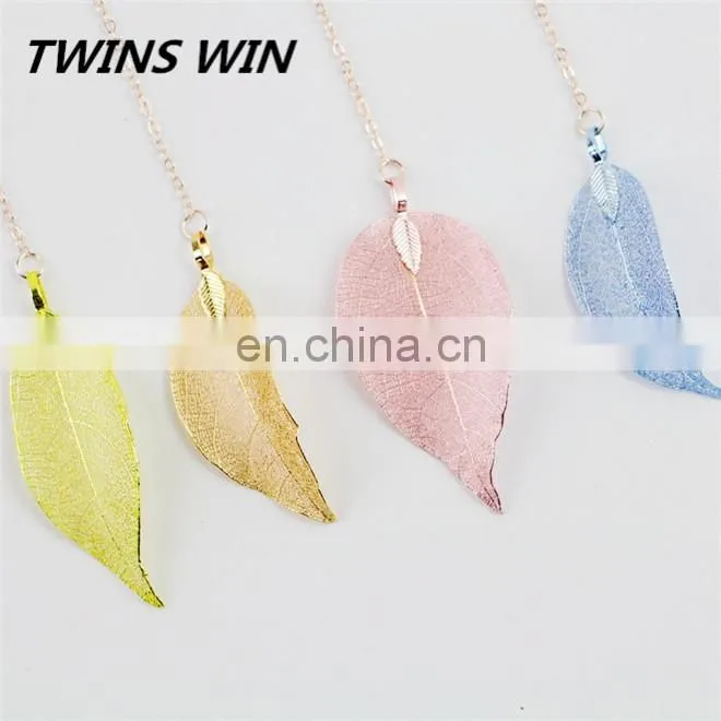 Korean new fashion school stationery .custom logo design free printable Cute Kawaii brass leaf shaped bookmarks with tassels