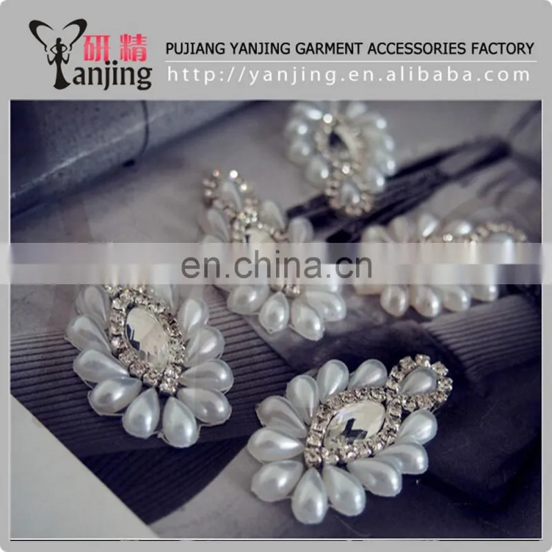 Factory main product !4.5*2.5CM Clear Silver beaded pearl wedding Dress flower Appliques
