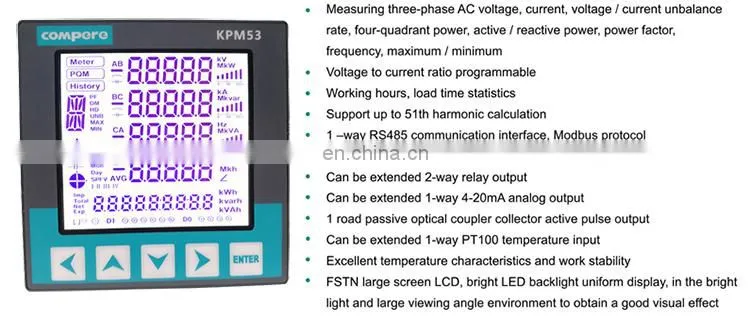 Class 0.5S LCD remote reading MODBUS RTU RS485 smart digital watt power meter