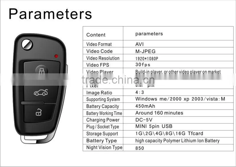 Aodi S820 Car key Night Vision hidden Camera