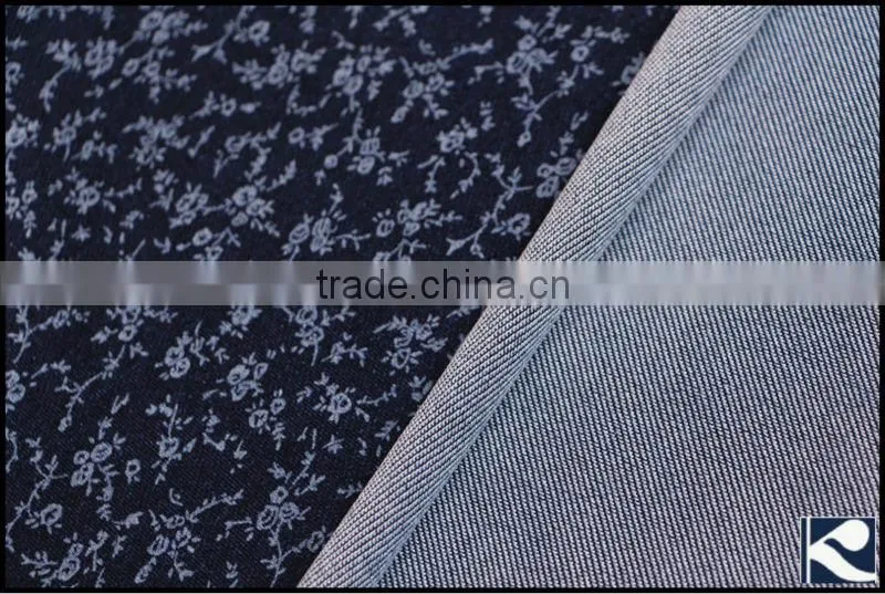 75% indigo knit print denim fabric