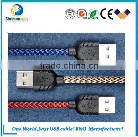 Durable nylon braided Micro USB cable Two sided usb cable for Android Smartphone