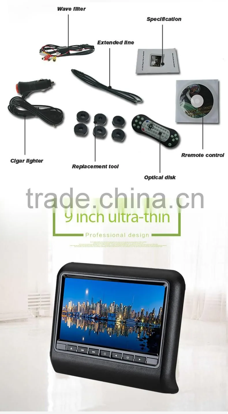 Best selling headrest 9 inch car dvd vcd cd mp3 mp4 player