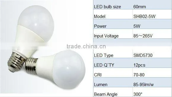 B22 E27 7W SMD5730 Plastic high power led bulb light made in china
